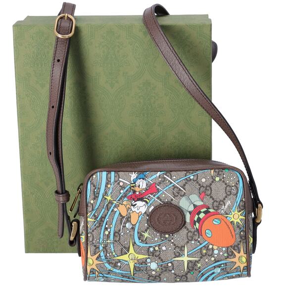 GUCCI x Disney GG Supreme Shoulder Bag 648124 Gray Beige Donald Duck - Picture 1 of 6